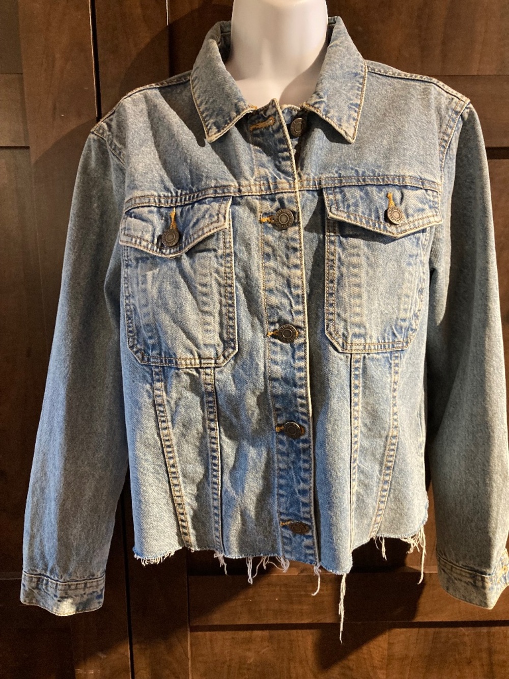 Noisy may Light Blue Denim Jean Jacket, Cut-Off Hem, Size S